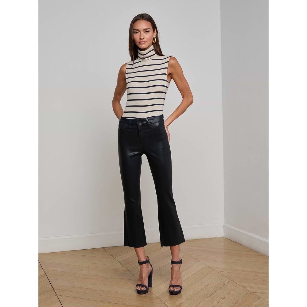 L’AGENCE Kendra Noir Coated Cropped Flare Jeans Black Size 28